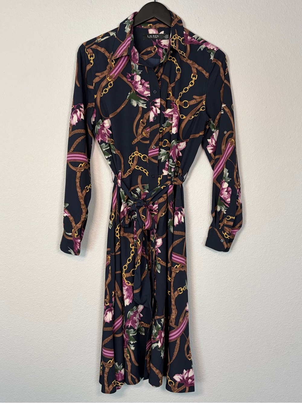 Lauren Ralph Lauren Karalynn Long Sleeve Day Dress Equestrian Chain Floral Print - Picture 4 of 9